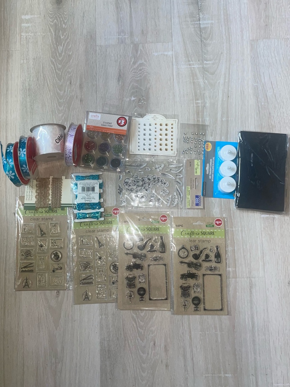 Bundle Crafter's Square Clear Stamp Sets with Blue Glitter Ribbon & More